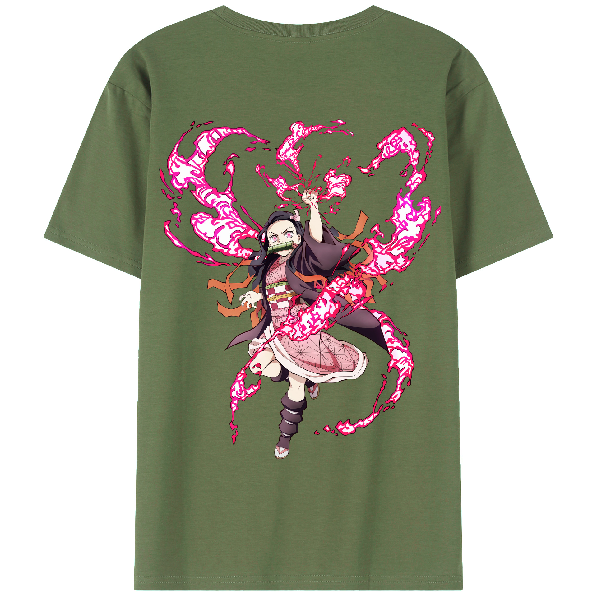 （画像用） 鬼滅の刃（きめつのやいば）竈門 禰󠄀豆子／かまど ねずこ Kamado Nezuko 綿100％ メンズ半袖Tシャツ（バックプリント） 通気性